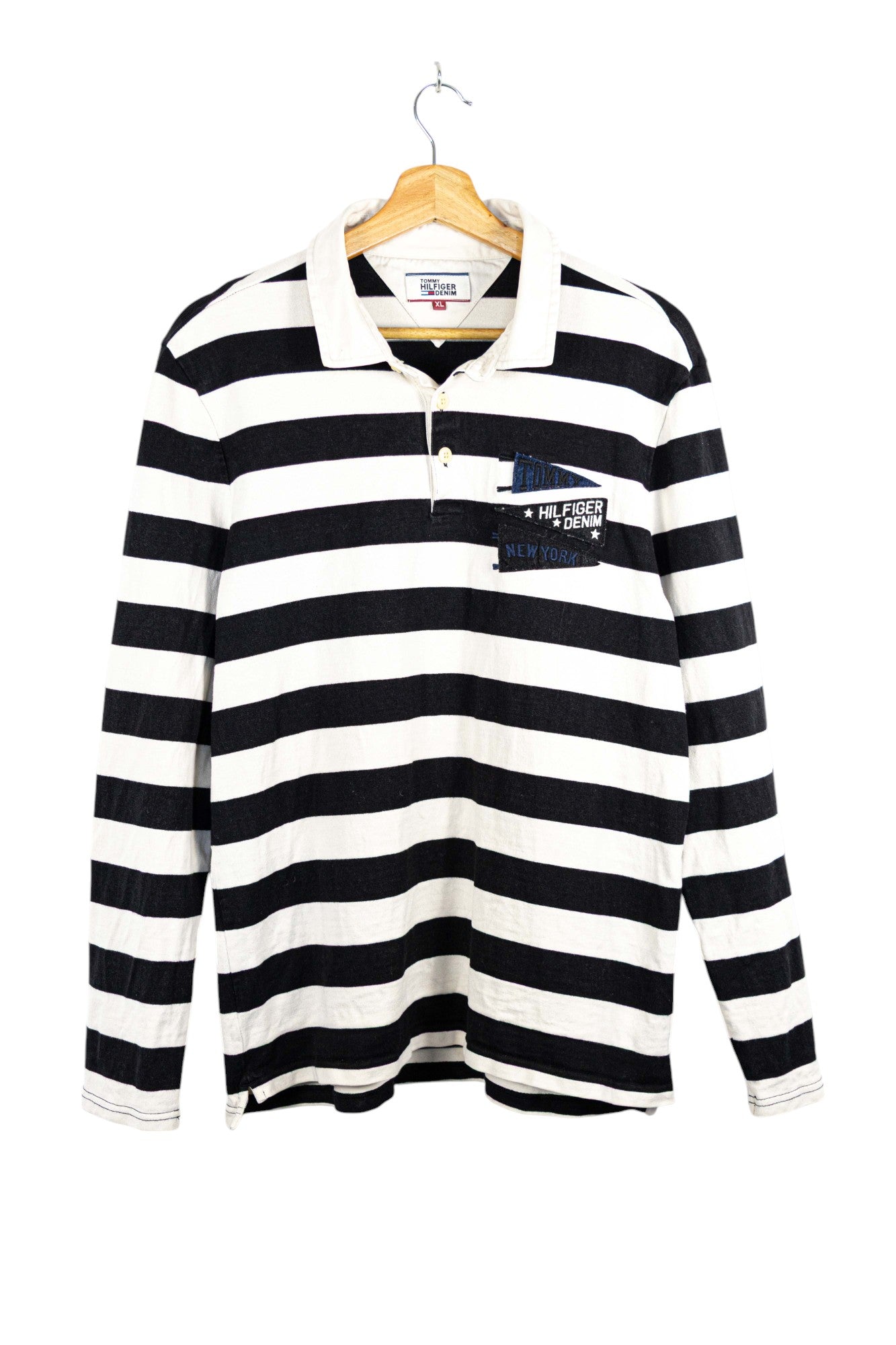 Tommy Hilfiger '90 Striped Black and White Polo Shirt