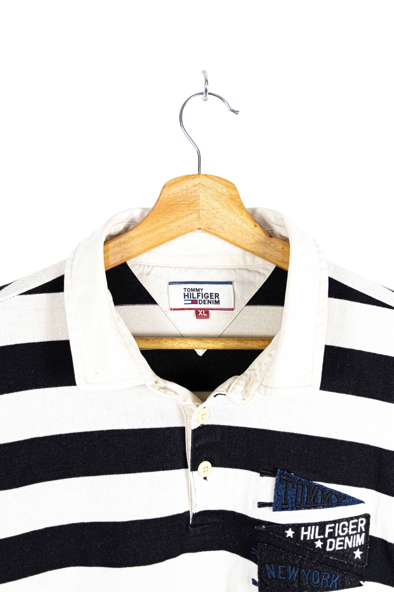 Tommy Hilfiger '90 Striped Black and White Polo Shirt