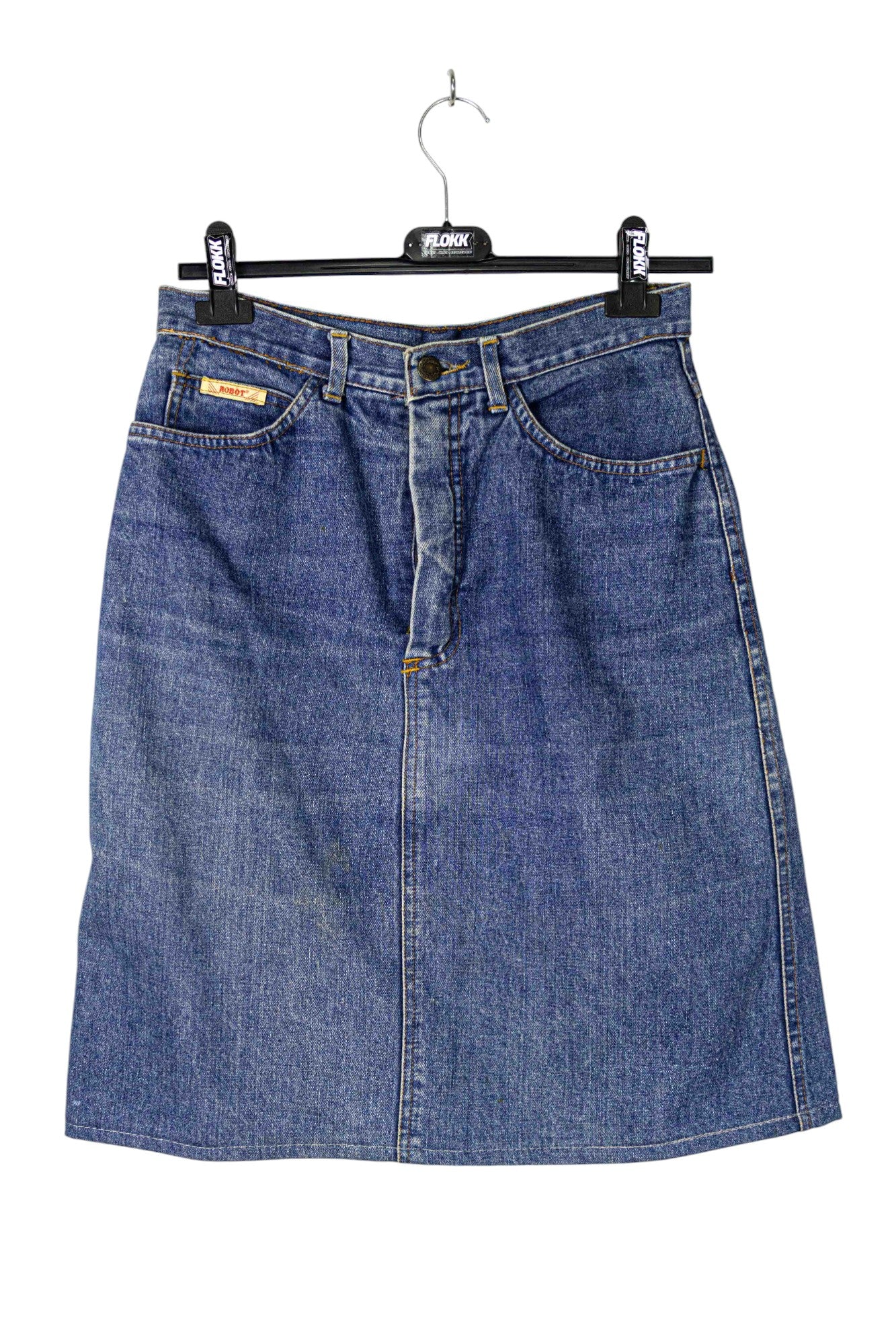 Robot Denim A-Line Pencil Midi Skirt