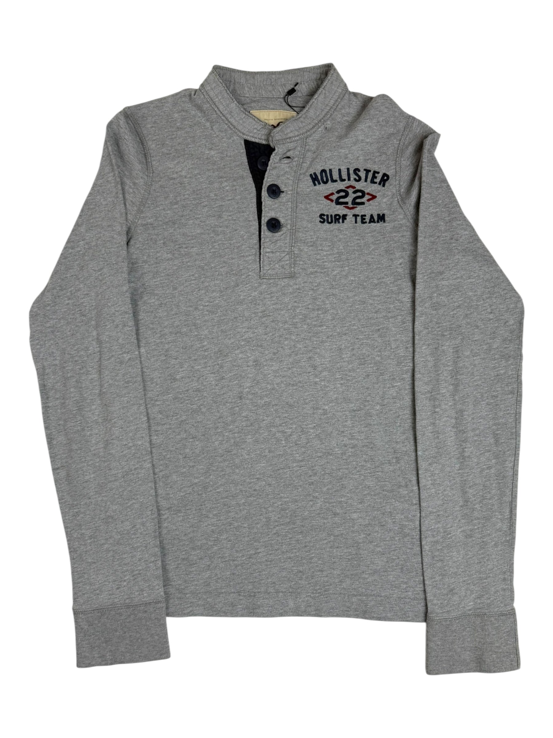 Hollister Long Sleeve Grey Button Up T-Shirt - Small