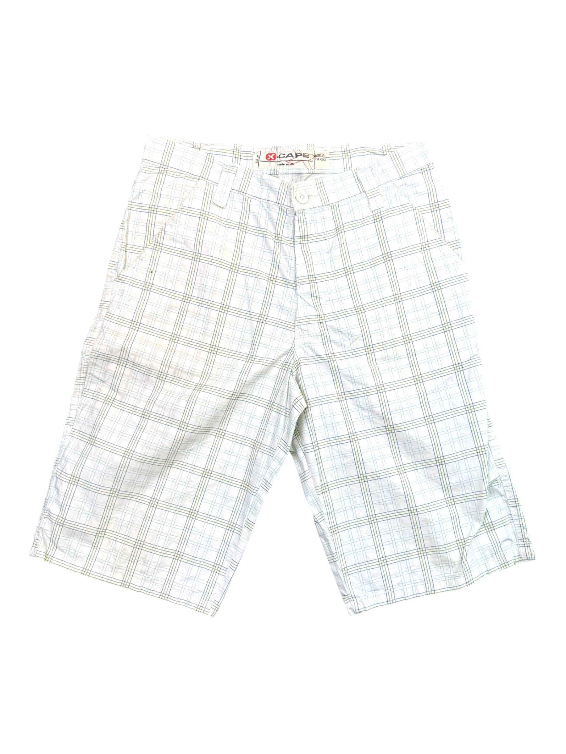 X-Cape White Plaid Y2K Cargo Bermuda  - 30W L59