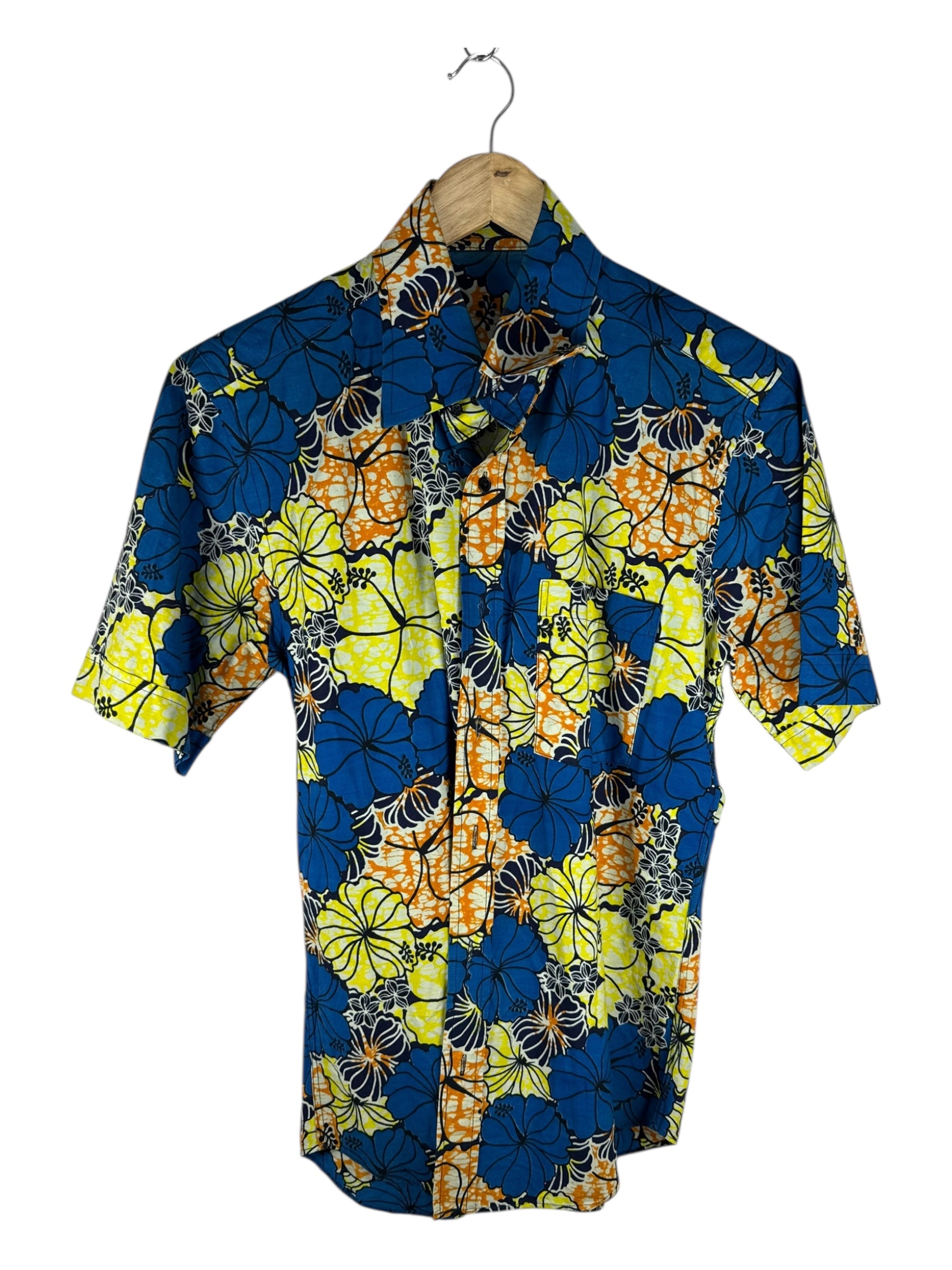 Blue Oriental Print Hawaiian Shirt - Medium